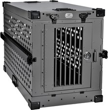 Heavy Duty Fully Collapsible Powder-Coated Aluminum Dog Crate - Medium gray 