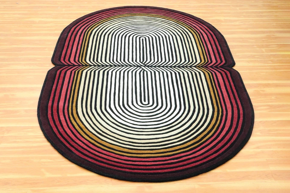 0.9x1.5m Rot Oval Wolle Teppich Handgetuftet Geometrisch Bereich für Heim Dekor - Bild 2 von 4