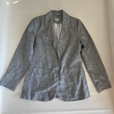 A New Day Gray Linen Blend Blazer Jacket S Single-Breasted Notch Lapel Lined