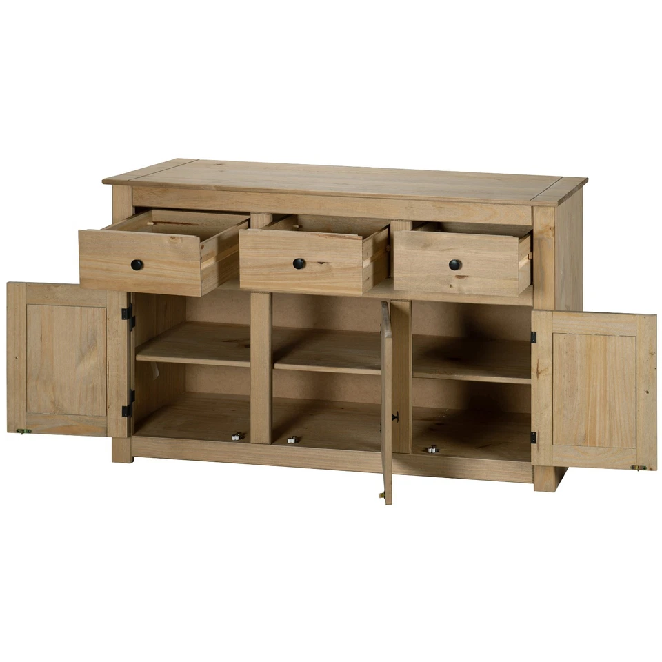 Panama Sideboard 3 Door 3 Drawer Solid Pine Wood Waxed Oak Finish - Image 2 of 4