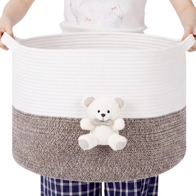 Extra Large Basket 20''x14'', Woven Baby Laundry Blanket Basket Toy Box with Ha...