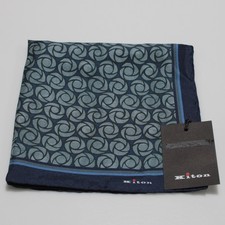 Kiton NWT 100 Silk Pocket Square In Shades of Blue Geometric Print