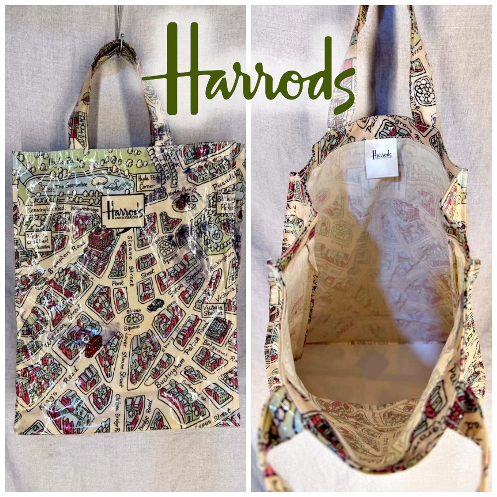 Harrods Knightsbridge London Map Tote Bag | vintage PVC medium shopper