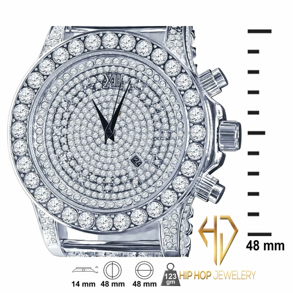 Men's White Gold Simulated Diamonds Solitaire Bling Master Custom Watch W /Date - Photo 3/4