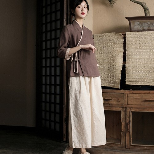 Blusa china vintage de algodón y lino camisa Cheongsam Qipao mujer Hanfu Tang traje - Imagen 19 de 20