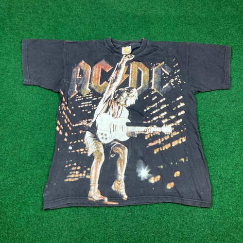 Vintage ACDC Shirt Mens M Black 2000 Stiff Upper Lip Tour AOP Music Promo Y2K - Picture 2 of 13
