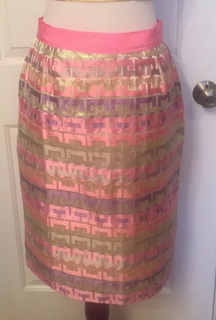 KATE SPADE BARBIECORE Skirt PENCIL Pink KAYLA SPARKLE Metallic JACQUARD size 4