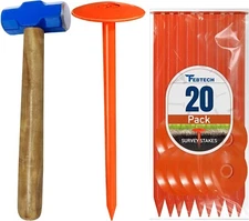 FEBTECH-SepticTank Marker for Property line Markers-2.7"x10" Pack of 20+1 Hammer