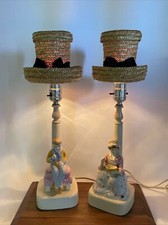 Vtg Pair Nursery Baby Girl's Room Bedside Table Lamps Night Lights Pink Yellow