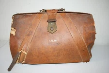 IDM Doctors Antique Leather Brown Bag Vintage Medical Hand Purse W/ Old Contents