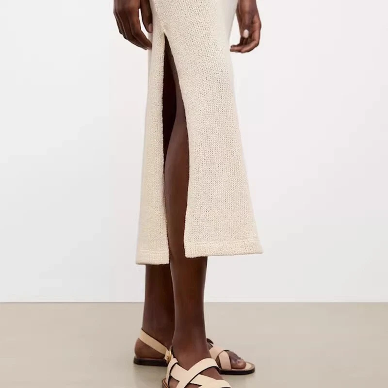 OFF WHITE Abito donna Massimo Dutti slim fit senza maniche in rete