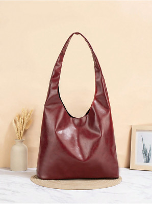 Burgundy Trendy Large Capacity Simple Fashion Shoulder Tote Bag Hobo Bag