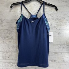 Nike Women's Tie Dye Layered Tankini Swim Top Navy Blue Size Small Open Back