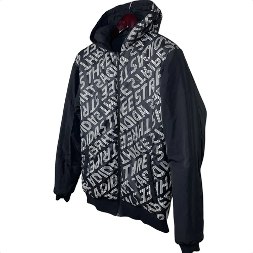 Adidas Neo Reversible Puffer Hoodie Jacket Medium Black Logo Graphic Print image 8