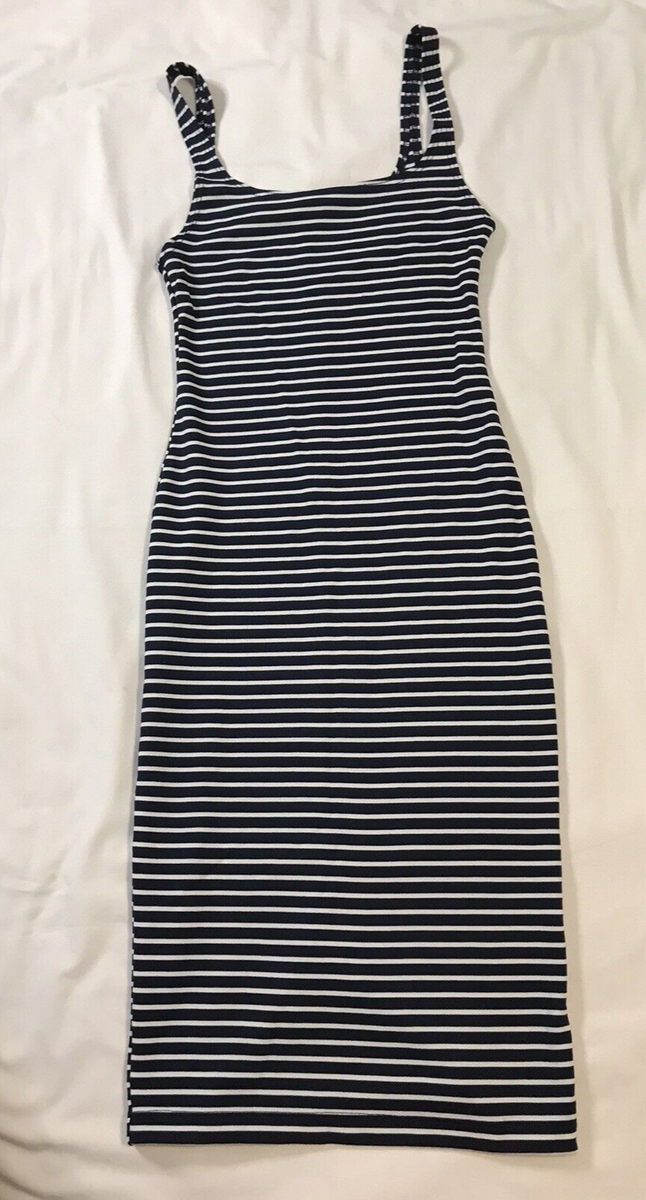 Zara Dress Womens Small Blue White Striped Bodycon