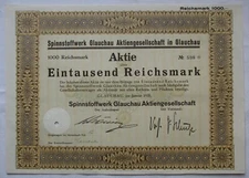 1000 Reichsmark Share Spinnstoffwerk Glauchau AG January 1935 (159178)