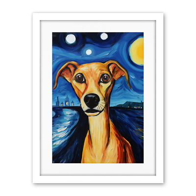 Van Goghs Dog Artwork Night Scene Full Moon Painting Framed Wall Art Print 18X24
