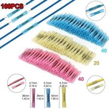 100pcs Waterproof Heat Shrink Wire Crimp Connectors Butt Terminals Automotive