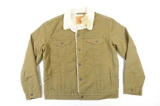 LEVIS BEIGE KHAKI MEDIUM STANDARD FIT CANVAS TYPE III SHERPA THE TRUCKER JACKET 