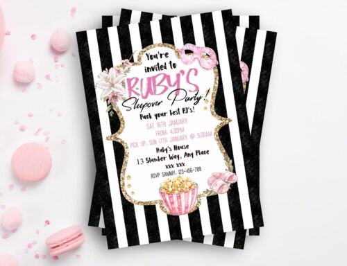 Personalisierte Schlafparty Geburtstagseinladung Mädchen Schlummerparty Einladungen 569 - Bild 4 von 4