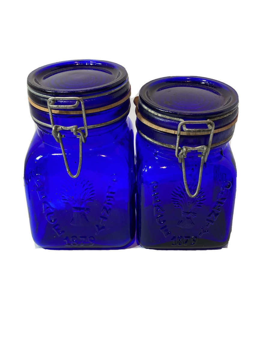 Saleブルーフルーテッド1/1015 Granny's Products Inc Peace Plenty 1879 Cobalt Blue Canister 1968