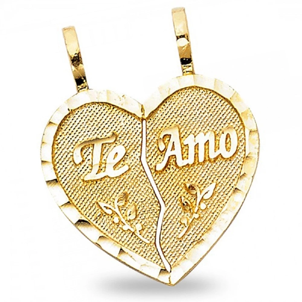 14k Yellow Gold Heart Te Amo Broken Heart Pendant Breakable Love Couples Charm