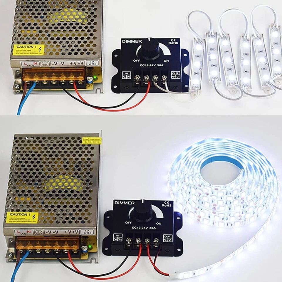 Knob ON/Off Switch DC 12V-24V 30A LED Light Strip Dimmer PWM Dimming Controller - Image 2 of 4