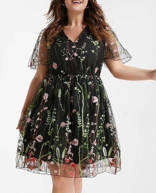 blue dress for baby girl Diana Embroidered Black Floral Dress main image 0