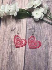 Glittery Pink Heart Dangle Earrings- Acrylic Valentines Day