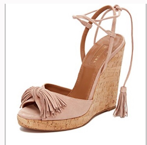$595 Aquazzura Wild One Wedge Sandals, Vintage Pink Suede, Cork, Sz 36 |  eBay