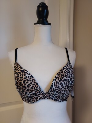 36 D BEBE INTIMATES Black Leopard Push Up Bra NWTS 