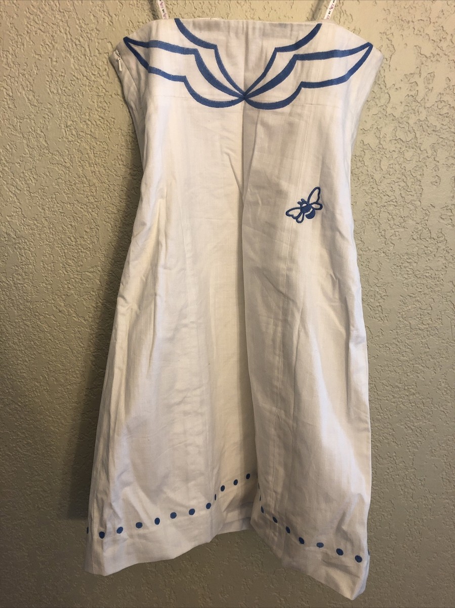Robe Sans Bretilles Lilly Pulitzer Brodée Blanc & Bleu - Taille 8 (US) - Occasion Très Bon état
