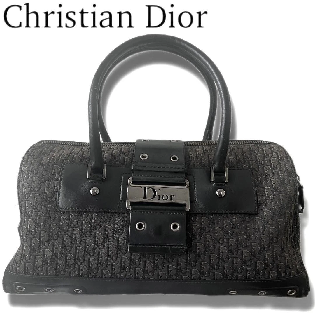 Sac à main fourre tout Christian Dior motif trotteur toile x cuir noir authentique