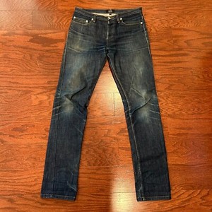 APC New Cure Raw Denim Mens Jeans 27 Button Fly Tres Etroit Dark Wash Fades