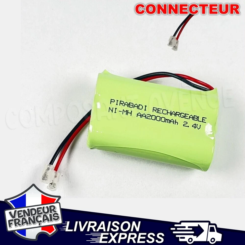 PIRABADI PACK PILES BATTERIE 2.4V AA RECHARGEABLE 2000mAh NI-MH CONNECTEUR 2 FIL [1787]
