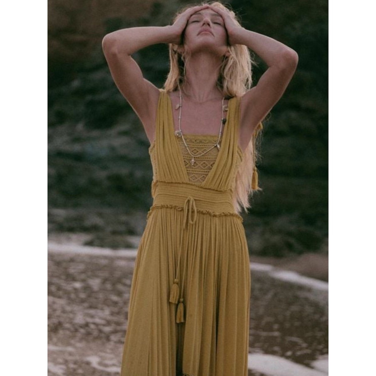 Free People Santa Maria Maxi Dress in Mossy Gold Size XS | eBay