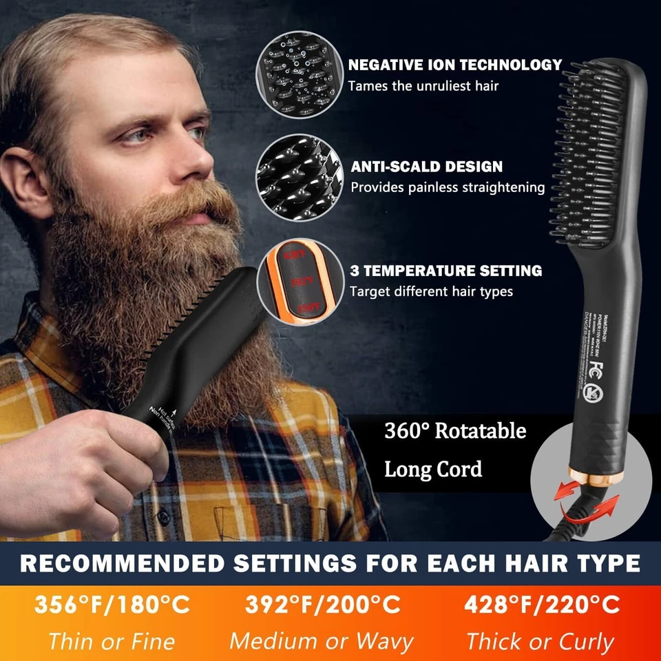 Beard Straightening Brush Anti-scalding Rechargeable Portable for Men - Image 3 of 4