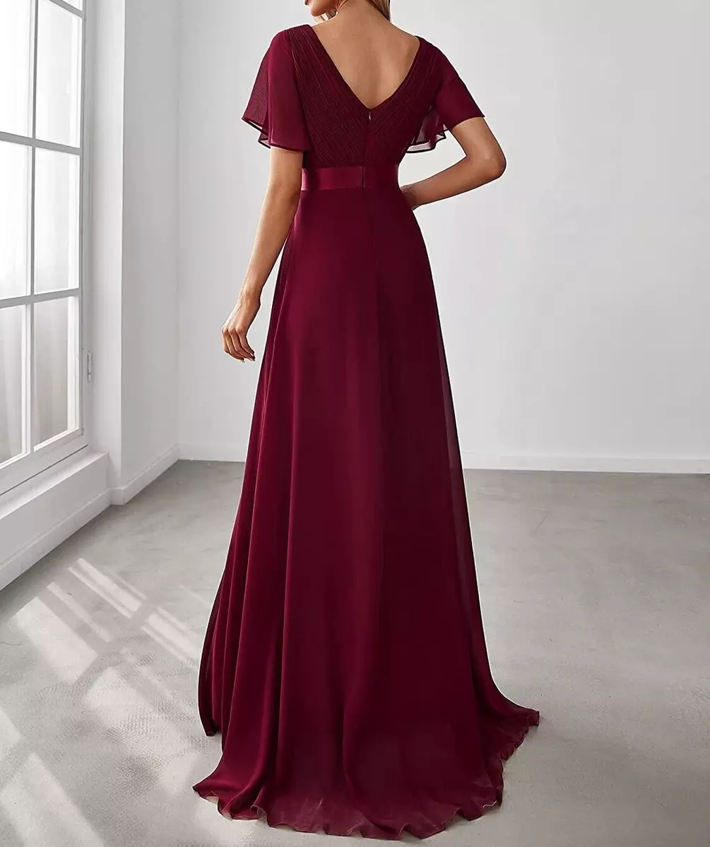 Ever Pretty Women s Double V Neck Short Flutter Sleeves Chiffon