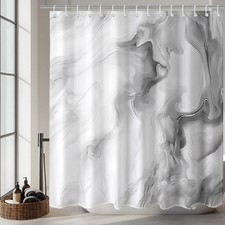 Grey Marble Shower Curtain for Bathroom, Abstract Grey and White Shower Curta...