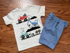 Little Boy Size 6 KIDS HEADQUARTERS Graphic Construction T-Shirt Shorts Set Blue
