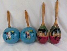 2 Sets Of Vintage Maracas Blue Set and Red Set