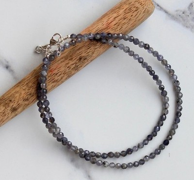 A+ Dainty Iolite Faceted Round Gemstone Beads September Birthstone Necklace 24''