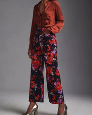 Anthropologie Maeve The Colette Cropped Wide-Leg Velvet Pants Floral Size 27 NWT