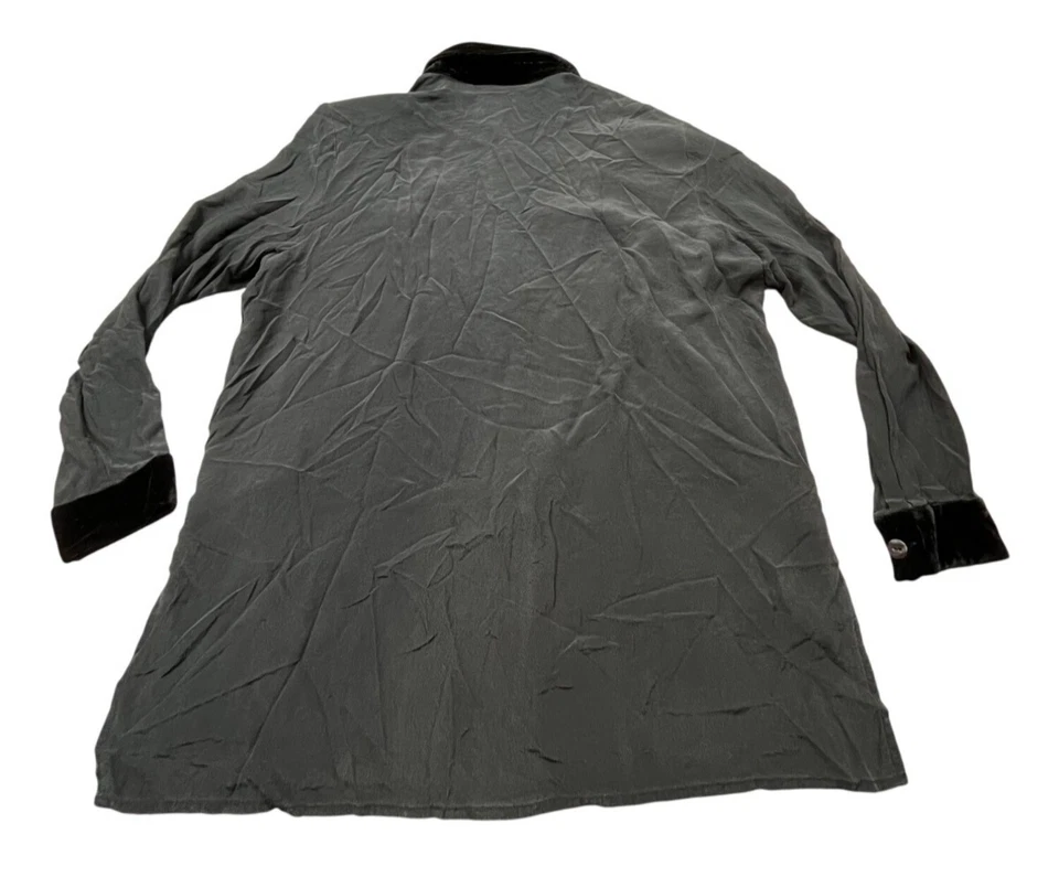 Diane Gilman Blouse Women Large Black Silk Velvet Trim Button Up Top Elegant Y2K - Image 2 of 4