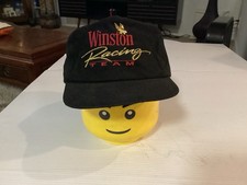 VTG 90  s Winston Racing Black Felt Ish Snapback Embroidered SPELL OUT Hat - Cool