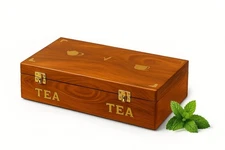 Handcrafted Tea Bag Organizer–Natural Rosewood with Brass Inlay–8-Compartment