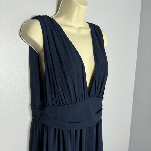 Lulu's Heavenly Hues Navy Blue V Neck Maxi Dress Bridesmaid Woven Prom L New - Picture 3 of 17