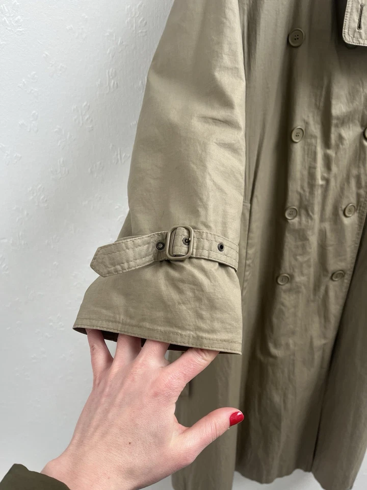 Beige Trench Coat Tie Belt Pockets Removable Fleece Check Lining Cotton UK 10/12 - Image 3 of 4