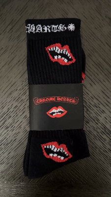 Chrome Hearts Men's Crew Socks Cotton Breathable One Size 1 Pair Lips Logo
