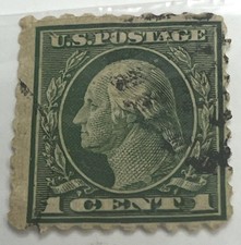 1c George Washington Stamp Green 10 Perf H x 11 Perf V, Cancel Stamp Mark